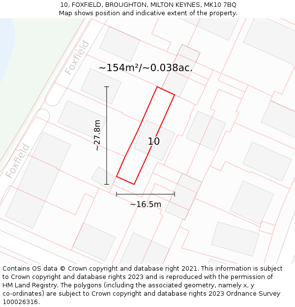 10, FOXFIELD, BROUGHTON, MILTON KEYNES, MK10 7BQ: Plot and title map