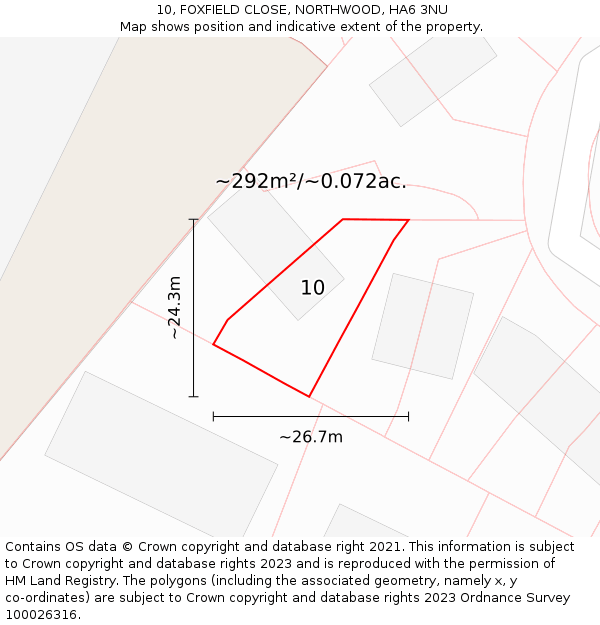 10, FOXFIELD CLOSE, NORTHWOOD, HA6 3NU: Plot and title map