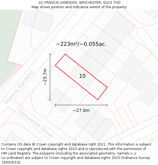 10, FRANCIS GARDENS, WINCHESTER, SO23 7HD: Plot and title map