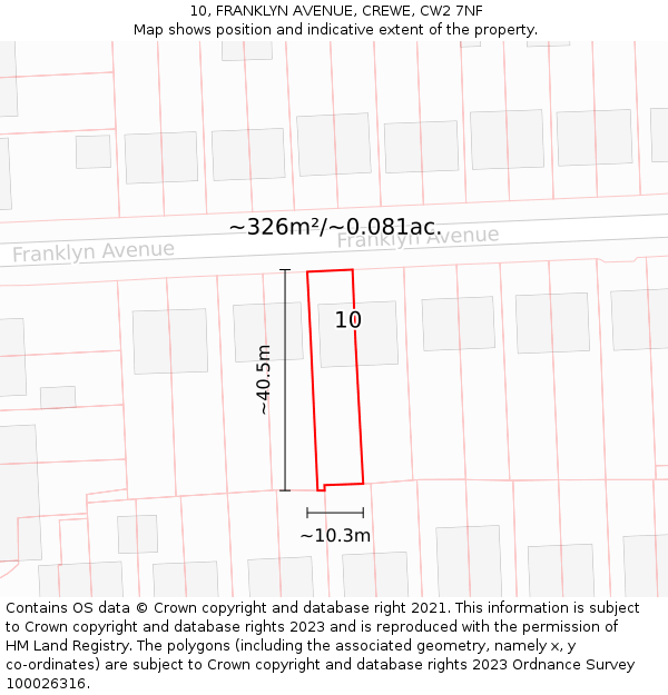 10, FRANKLYN AVENUE, CREWE, CW2 7NF: Plot and title map