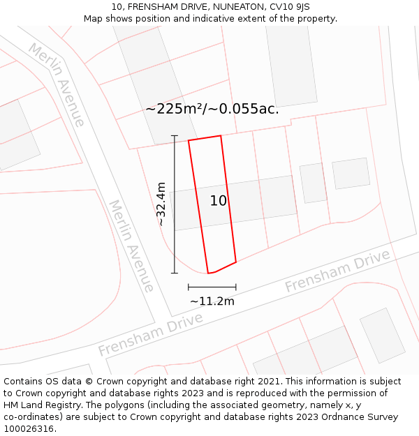 10, FRENSHAM DRIVE, NUNEATON, CV10 9JS: Plot and title map