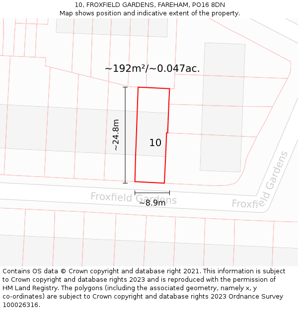 10, FROXFIELD GARDENS, FAREHAM, PO16 8DN: Plot and title map