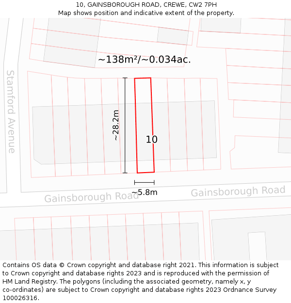 10, GAINSBOROUGH ROAD, CREWE, CW2 7PH: Plot and title map