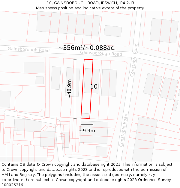 10, GAINSBOROUGH ROAD, IPSWICH, IP4 2UR: Plot and title map