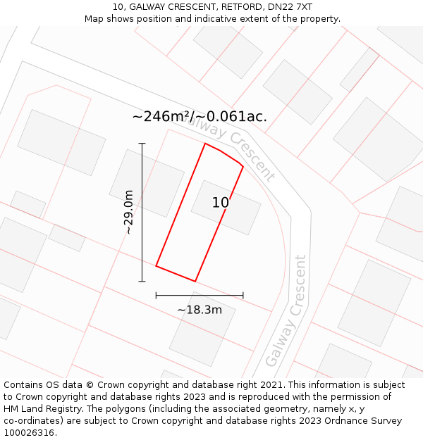 10, GALWAY CRESCENT, RETFORD, DN22 7XT: Plot and title map