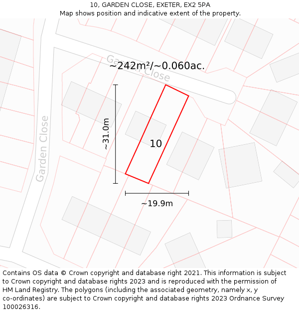 10, GARDEN CLOSE, EXETER, EX2 5PA: Plot and title map