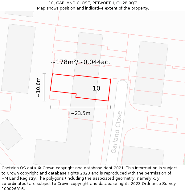 10, GARLAND CLOSE, PETWORTH, GU28 0QZ: Plot and title map