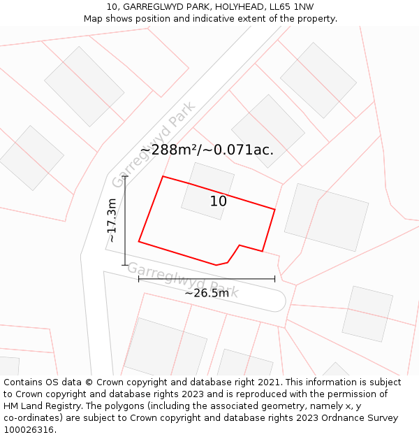 10, GARREGLWYD PARK, HOLYHEAD, LL65 1NW: Plot and title map