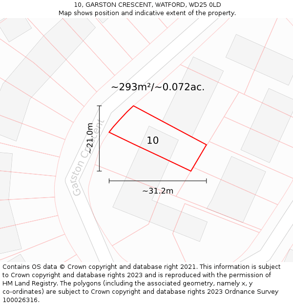 10, GARSTON CRESCENT, WATFORD, WD25 0LD: Plot and title map