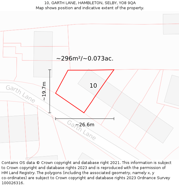 10, GARTH LANE, HAMBLETON, SELBY, YO8 9QA: Plot and title map