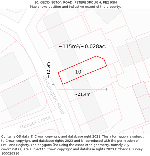 10, GEDDINGTON ROAD, PETERBOROUGH, PE2 9SH: Plot and title map