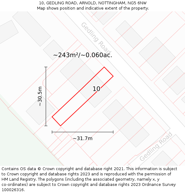 10, GEDLING ROAD, ARNOLD, NOTTINGHAM, NG5 6NW: Plot and title map