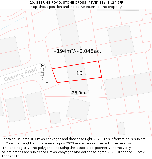 10, GEERING ROAD, STONE CROSS, PEVENSEY, BN24 5FF: Plot and title map