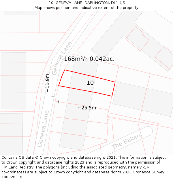 10, GENEVA LANE, DARLINGTON, DL1 4JS: Plot and title map