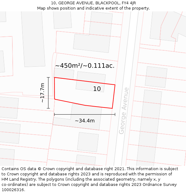 10, GEORGE AVENUE, BLACKPOOL, FY4 4JR: Plot and title map