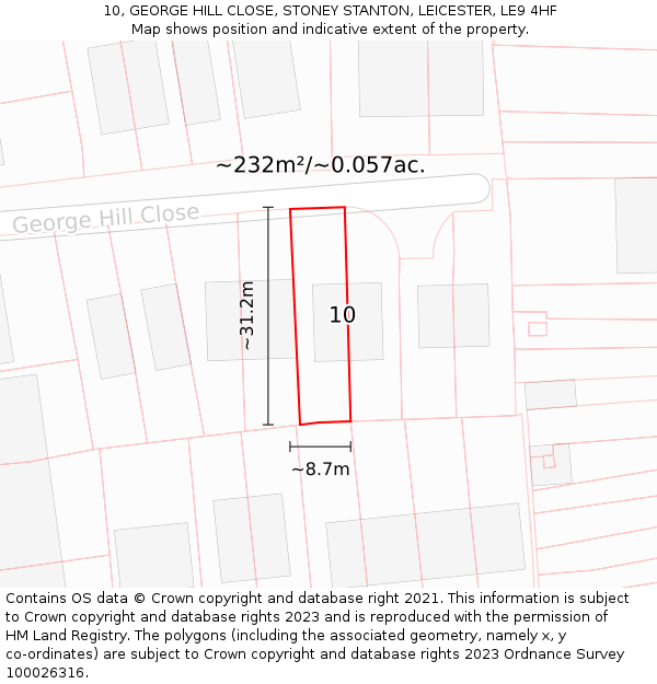 10, GEORGE HILL CLOSE, STONEY STANTON, LEICESTER, LE9 4HF: Plot and title map