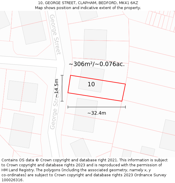 10, GEORGE STREET, CLAPHAM, BEDFORD, MK41 6AZ: Plot and title map