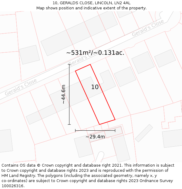 10, GERALDS CLOSE, LINCOLN, LN2 4AL: Plot and title map