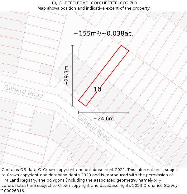 10, GILBERD ROAD, COLCHESTER, CO2 7LR: Plot and title map