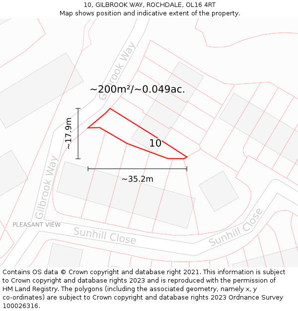 10, GILBROOK WAY, ROCHDALE, OL16 4RT: Plot and title map