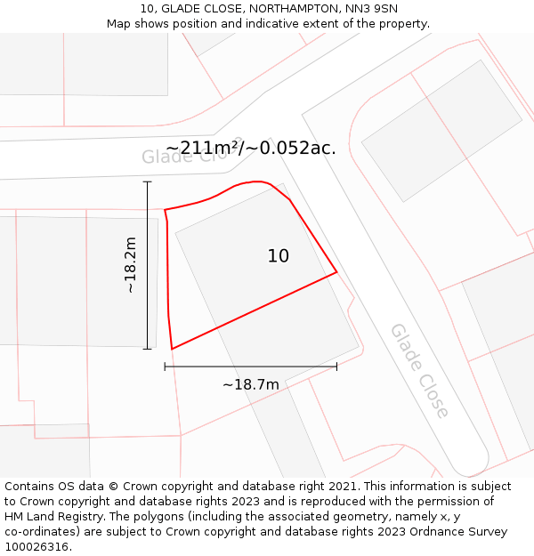 10, GLADE CLOSE, NORTHAMPTON, NN3 9SN: Plot and title map