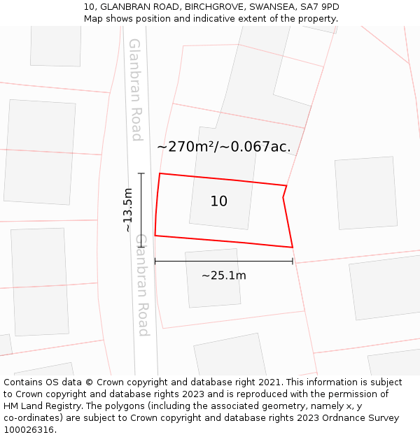 10, GLANBRAN ROAD, BIRCHGROVE, SWANSEA, SA7 9PD: Plot and title map