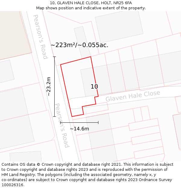 10, GLAVEN HALE CLOSE, HOLT, NR25 6FA: Plot and title map