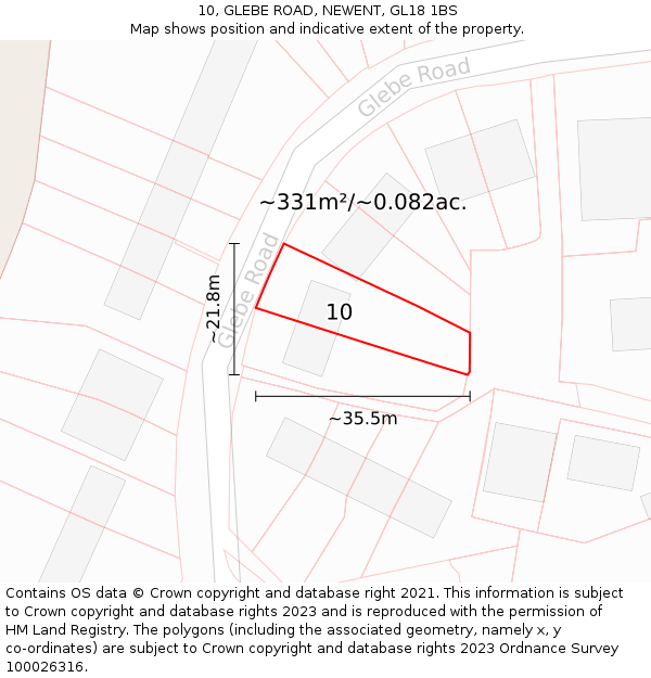 10, GLEBE ROAD, NEWENT, GL18 1BS: Plot and title map