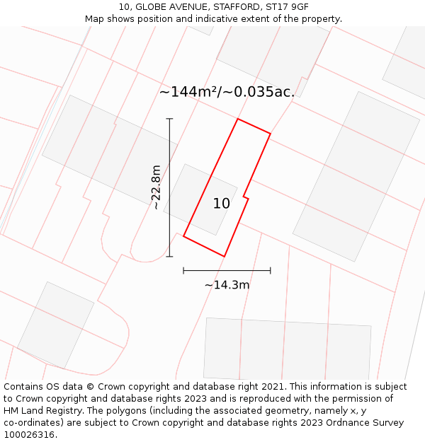 10, GLOBE AVENUE, STAFFORD, ST17 9GF: Plot and title map