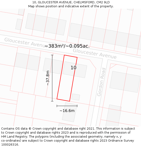 10, GLOUCESTER AVENUE, CHELMSFORD, CM2 9LD: Plot and title map