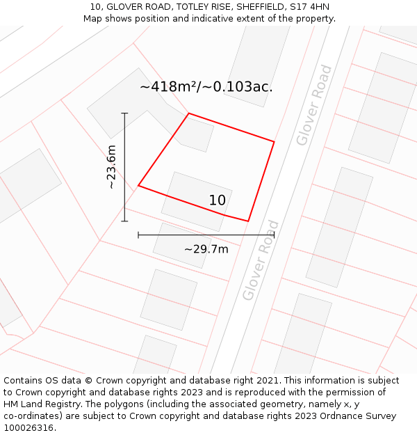 10, GLOVER ROAD, TOTLEY RISE, SHEFFIELD, S17 4HN: Plot and title map