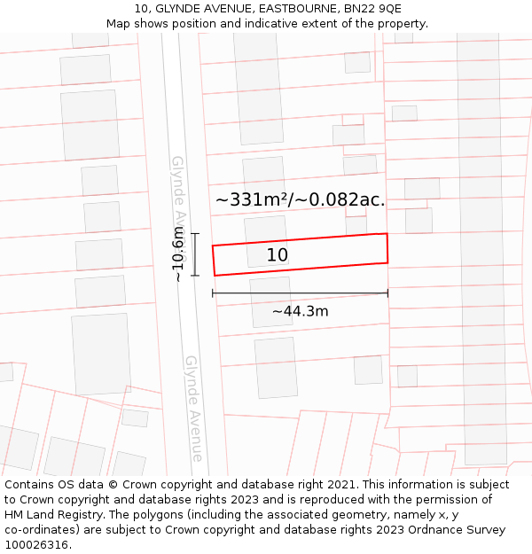 10, GLYNDE AVENUE, EASTBOURNE, BN22 9QE: Plot and title map