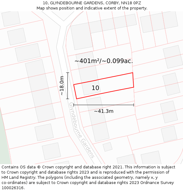 10, GLYNDEBOURNE GARDENS, CORBY, NN18 0PZ: Plot and title map