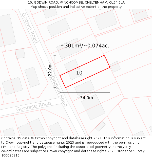 10, GODWIN ROAD, WINCHCOMBE, CHELTENHAM, GL54 5LA: Plot and title map