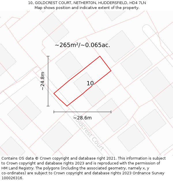 10, GOLDCREST COURT, NETHERTON, HUDDERSFIELD, HD4 7LN: Plot and title map