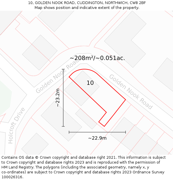 10, GOLDEN NOOK ROAD, CUDDINGTON, NORTHWICH, CW8 2BF: Plot and title map