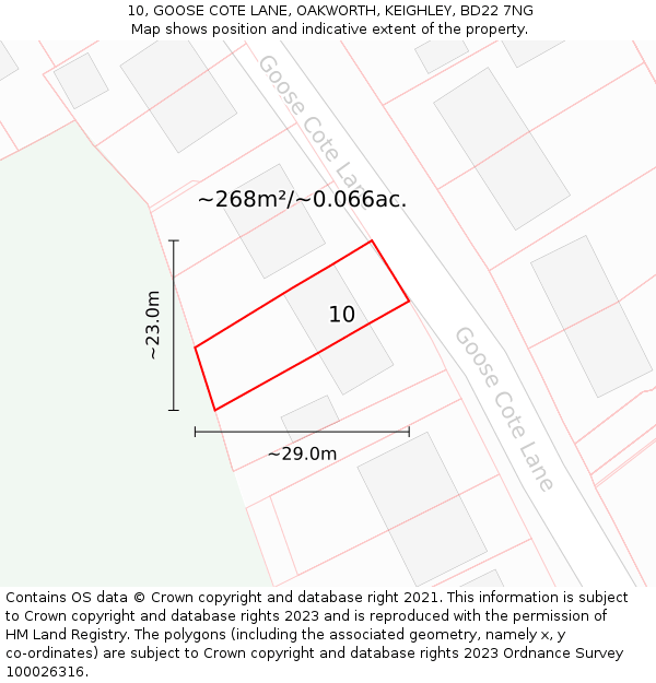 10, GOOSE COTE LANE, OAKWORTH, KEIGHLEY, BD22 7NG: Plot and title map