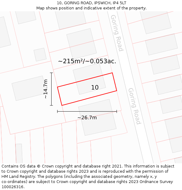 10, GORING ROAD, IPSWICH, IP4 5LT: Plot and title map