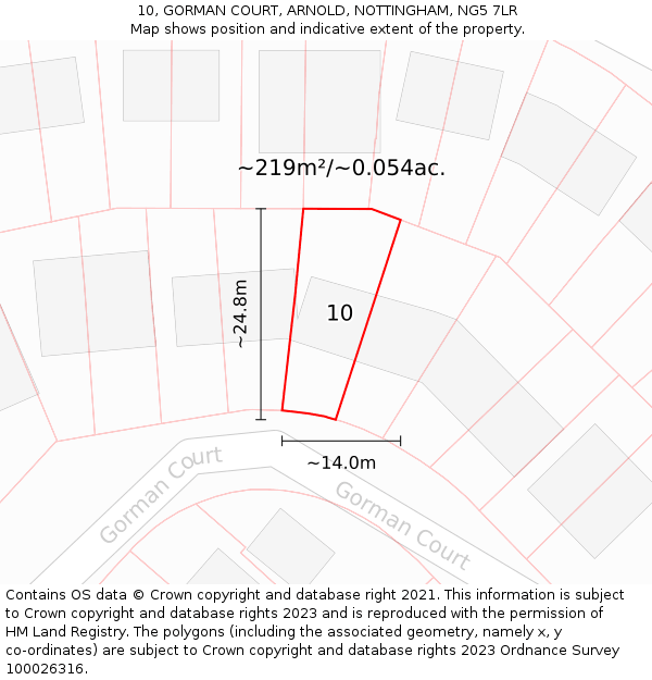 10, GORMAN COURT, ARNOLD, NOTTINGHAM, NG5 7LR: Plot and title map