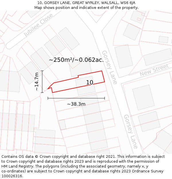 10, GORSEY LANE, GREAT WYRLEY, WALSALL, WS6 6JA: Plot and title map