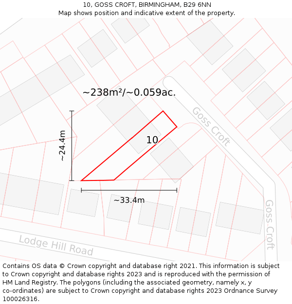 10, GOSS CROFT, BIRMINGHAM, B29 6NN: Plot and title map