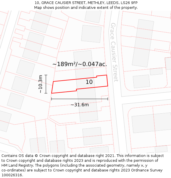 10, GRACE CAUSIER STREET, METHLEY, LEEDS, LS26 9FP: Plot and title map