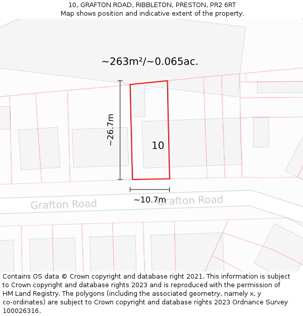 10, GRAFTON ROAD, RIBBLETON, PRESTON, PR2 6RT: Plot and title map