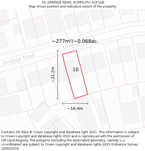 10, GRAINGE ROAD, PLYMOUTH, PL6 5LB: Plot and title map