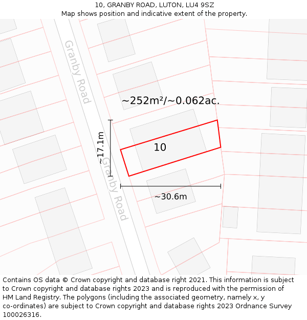 10, GRANBY ROAD, LUTON, LU4 9SZ: Plot and title map