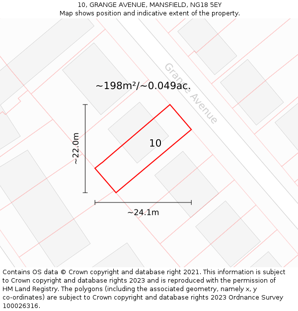 10, GRANGE AVENUE, MANSFIELD, NG18 5EY: Plot and title map