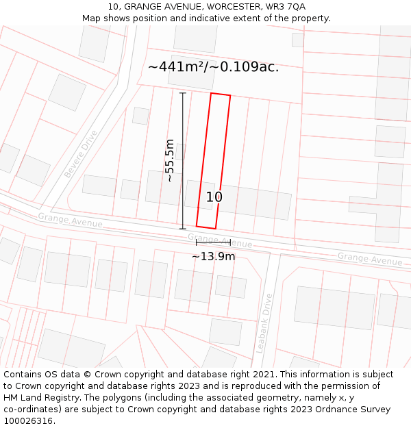 10, GRANGE AVENUE, WORCESTER, WR3 7QA: Plot and title map