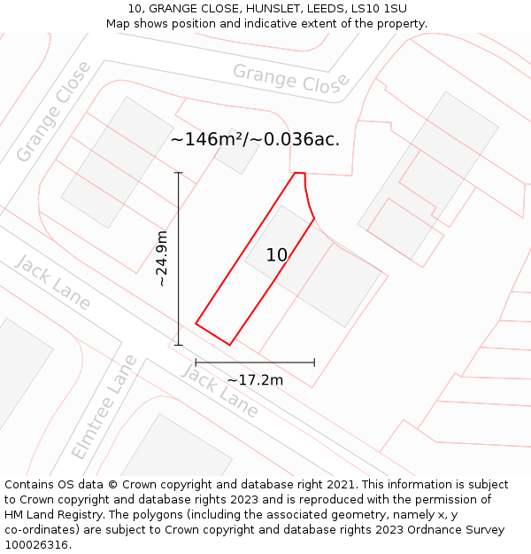 10, GRANGE CLOSE, HUNSLET, LEEDS, LS10 1SU: Plot and title map