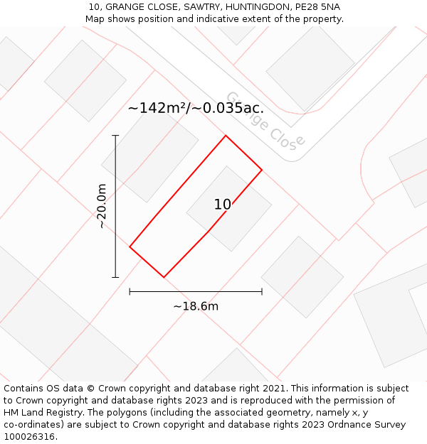 10, GRANGE CLOSE, SAWTRY, HUNTINGDON, PE28 5NA: Plot and title map