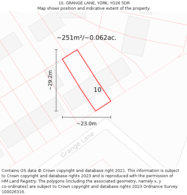 10, GRANGE LANE, YORK, YO26 5DR: Plot and title map